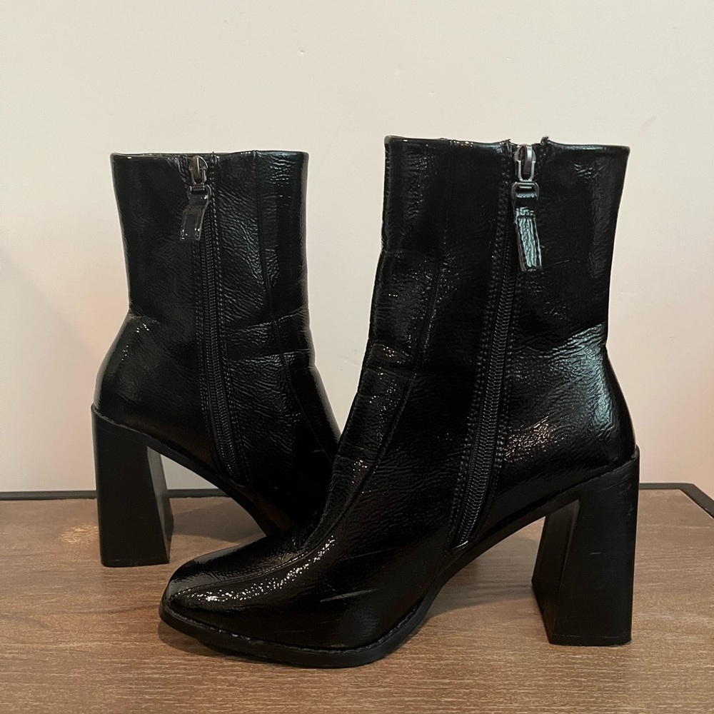 Nasty Gal Square Up Patent Faux Leather Boot